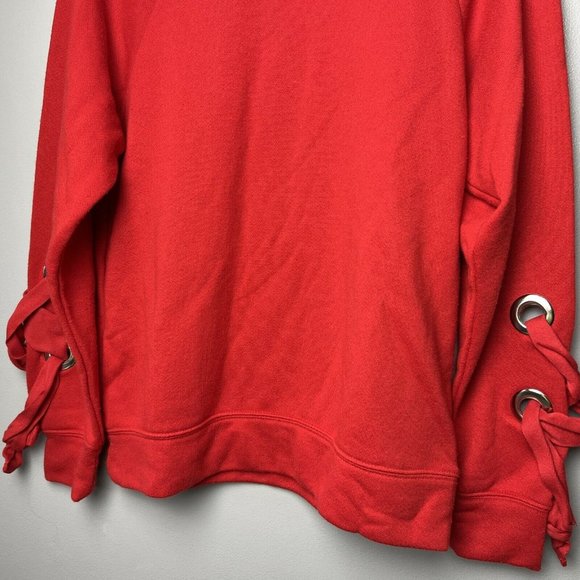 Women's Red Halogen Ring Detailed Tie Sleeve Crew Neck Sweatshirt Size XS - Picture 3 of 7